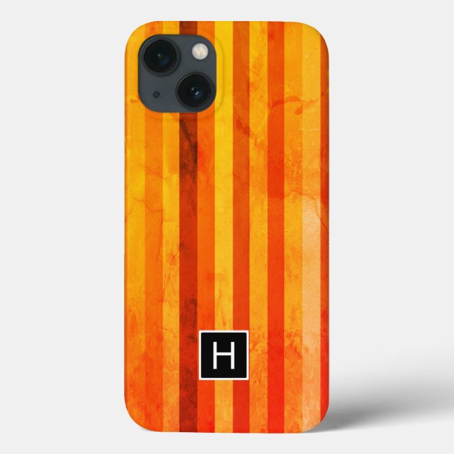 Coques Case-Mate iPhone Monogramme rayures orange rouge altéré chaud (Verso)