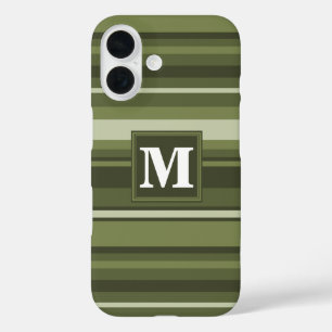 Coque Pour iPhone 16 Monogramme rayures vert olive