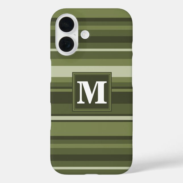 Coques Case-Mate iPhone Monogramme rayures vert olive (Verso)