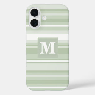 Coque Pour iPhone 16 Monogramme rayures vert pâle