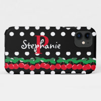 Monogramme Red Cherries White Pois Retro