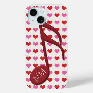 Coque Pour iPhone 15 Monogramme Red Semi Quaver Love Hearts Musique
