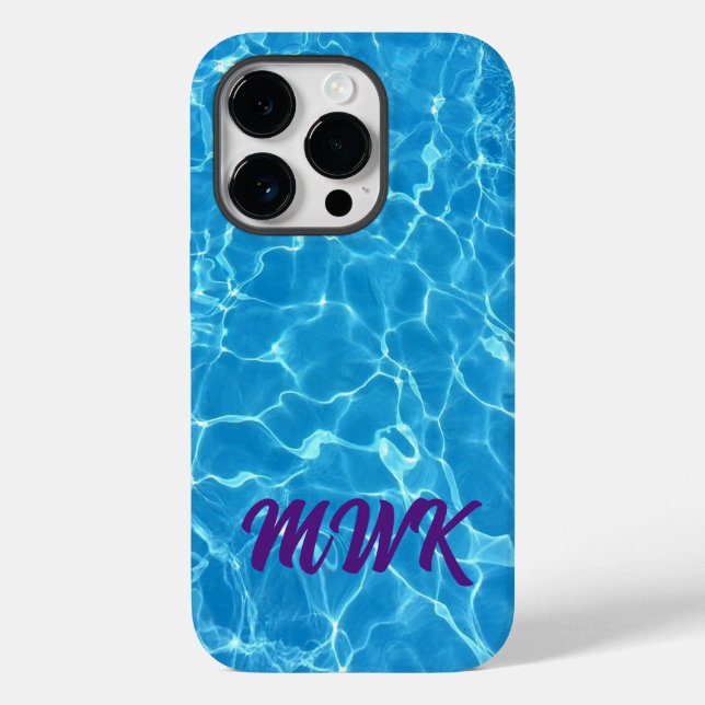 Coques Case-Mate iPhone Monogramme Réflexion d'eau bleue (Verso)