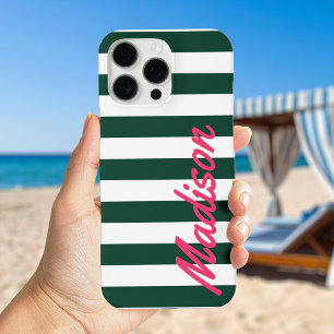 Coque iPhone 16 Pro Max Monogramme rétro à bandes de cabane verte