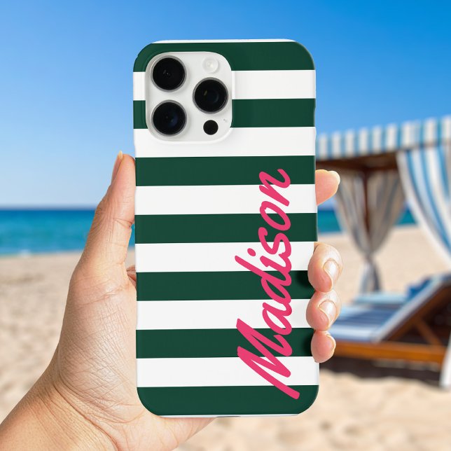 Coques Case-Mate iPhone Monogramme rétro à bandes de cabane verte (Créateur téléchargé)