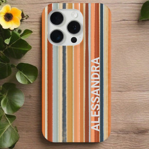 Coque Case-Mate iPhone Monogramme rétro coucher de soleil rayures lignes