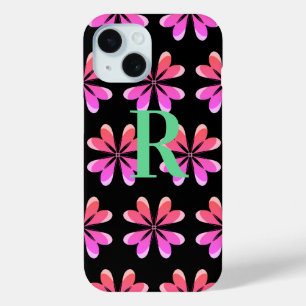 Coque Case-Mate iPhone Monogramme rétro floral noir rose