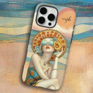 Coque iPhone 16 Pro Max Monogramme Rétro Glam Summer Beach Femme