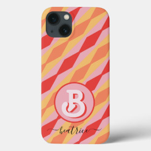 Case-Mate iPhone Case Monogramme Rétro Hippie Années 70 Rose Géométrique
