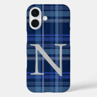 Monogramme rétro mote Tartan Plaid bleu marine