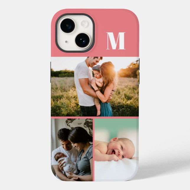 Coques Case-Mate iPhone Monogramme rose 3 Collage photo (Verso)
