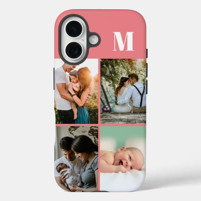 Coques Case-Mate iPhone Monogramme rose 4 Collage photo (Verso)