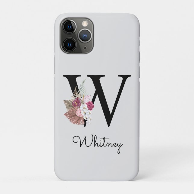 Coques Case-Mate iPhone Monogramme Rose Bohème Féminin Floral Initiale W (Dos)