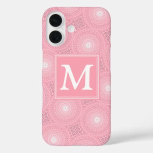 Coque Pour iPhone 16 Monogramme rose cercles motif