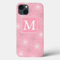 Monogramme rose cercles motif Coque-Mate iPhone ca
