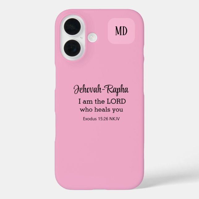 Coques Case-Mate iPhone Monogramme rose clair de verset biblique chrétien (Verso)