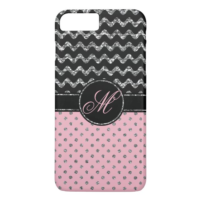 Coques Case-Mate iPhone Monogramme rose de Chevron de parties (Dos)