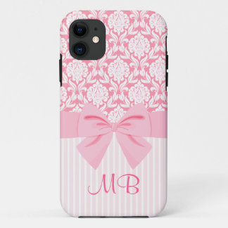 Coques Pour iPhone Monogramme rose élégant Girly d'arc d'enveloppe de