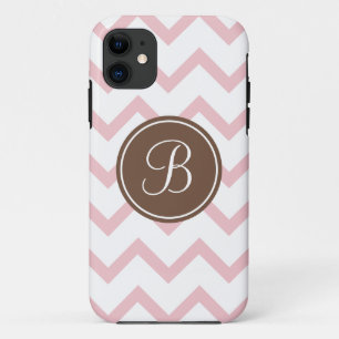 Coques Pour iPhone Monogramme rose et brun chocolat