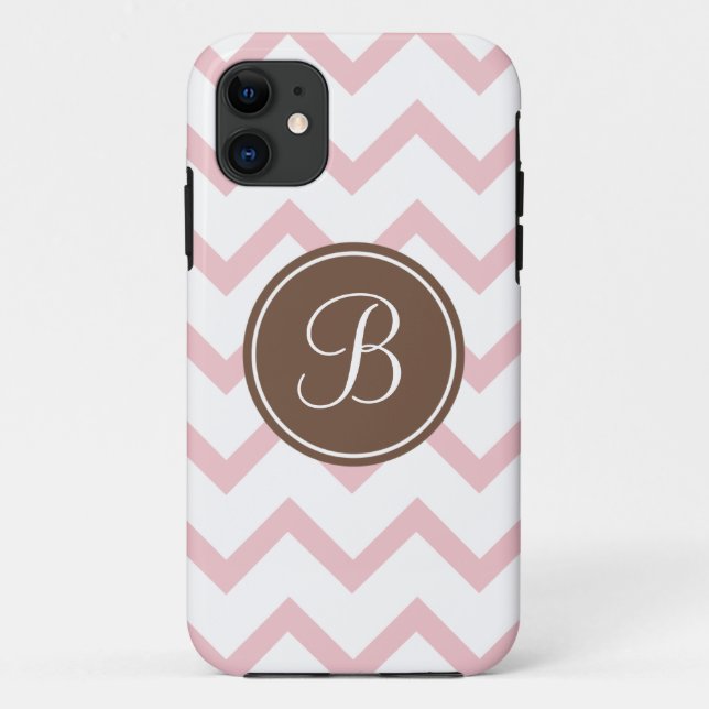 Coques Case-Mate iPhone Monogramme rose et brun chocolat (Dos)