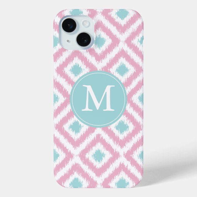 Coques Case-Mate iPhone Monogramme rose et diamants de la menthe Motif Ika (Verso)