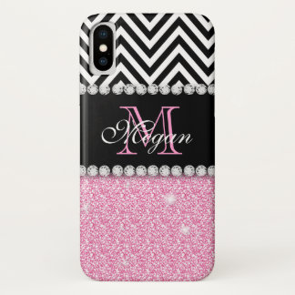 Coques Pour iPhone Monogramme rose fait sur commande de Chevron de