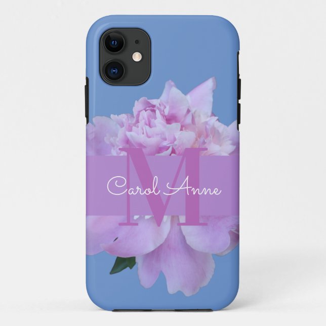 Coques Case-Mate iPhone Monogramme rose Fleur bleu doux (Dos)