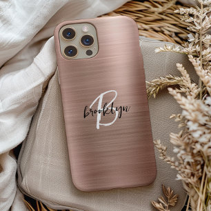 Coque Case-Mate iPhone Monogramme rose métal brossé or
