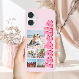 Coque Pour iPhone 16 Monogramme rose moderne 5 - Collage photo