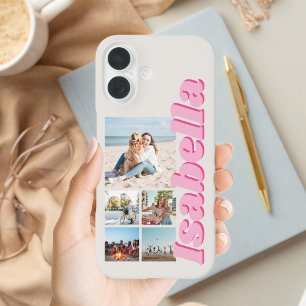 Coque Pour iPhone 16 Monogramme rose moderne 5 - Collage photo