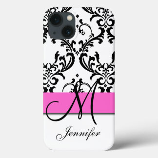 iPhone 13 Coque Monogramme rose noir brun brune Damask