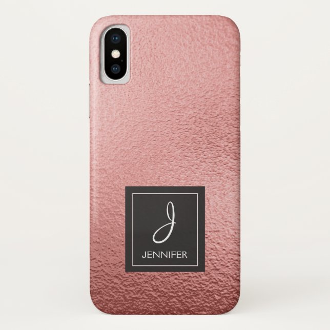 Coques Case-Mate iPhone Monogramme rose Rose or Faux (Dos)
