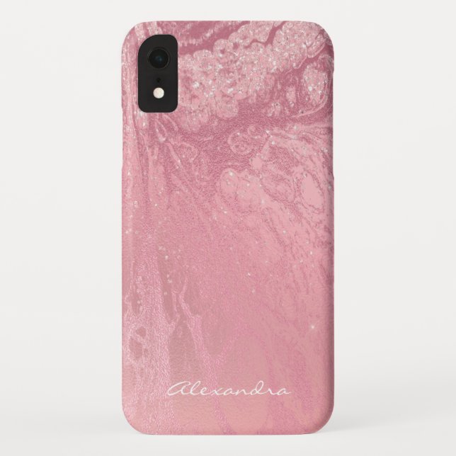 Coques Case-Mate iPhone Monogramme rose Rose Parties scintillant or et éti (Dos)