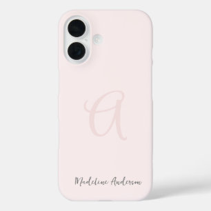 Coque Pour iPhone 16 Monogramme rose rose rose moderne minimaliste fémi