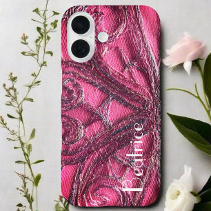 Coque Pour iPhone 16 Monogramme rose rouge floral art textile abstrait