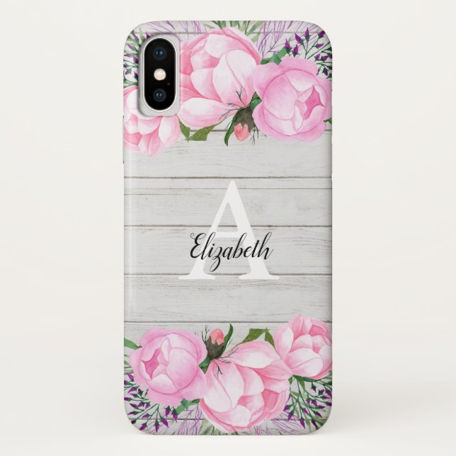Coques Case-Mate iPhone Monogramme rose rustique de la pivoine | (Dos)