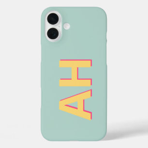Coque Pour iPhone 16 Plus Monogramme rose turquoise moderne