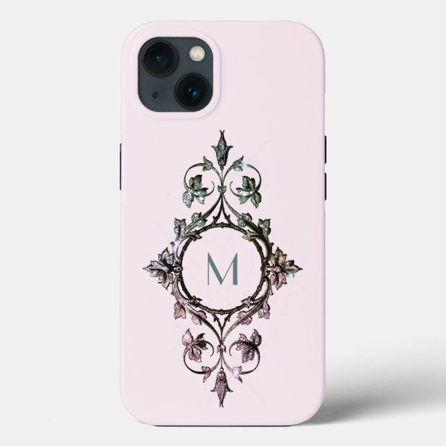 Coques Case-Mate iPhone Monogramme Rose Vert Florissant Chic Orné Féminin (Verso)