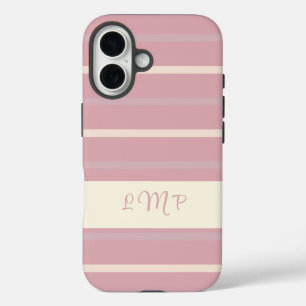 Coque Pour iPhone 16 Monogramme rose vierge et Motif en bande de crème