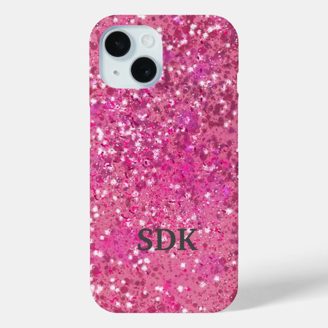 Coques Case-Mate iPhone Monogramme rose vif paillettes scintillement fémin (Verso)