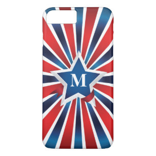 Coque iPhone 7 Plus Monogramme rouge blanc et bleu