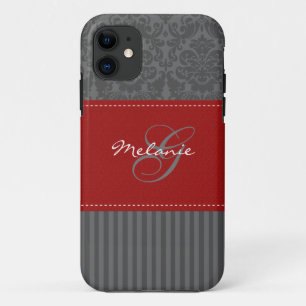Coque Case-Mate Pour iPhone Monogramme rouge, caisse grise de l'iPhone 5 de