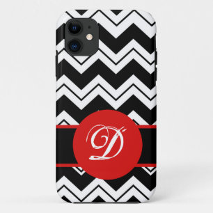 Etui iPhone Case-Mate Monogramme rouge initial noir blanc Chevron ZizZag