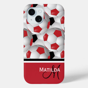 Coque Case-Mate iPhone Monogramme Rouge noir Motif de balle de soccer