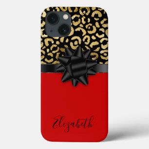 Case-Mate iPhone Case Monogramme Rouge Noir Or Imprimé Léopard Nœud Tend