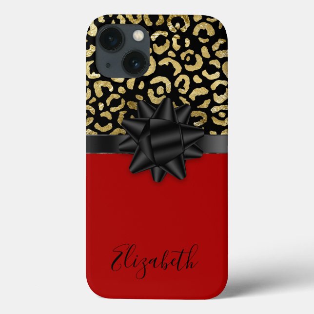 Coques Case-Mate iPhone Monogramme Rouge Noir Or Imprimé Léopard Nœud Tend (Verso)