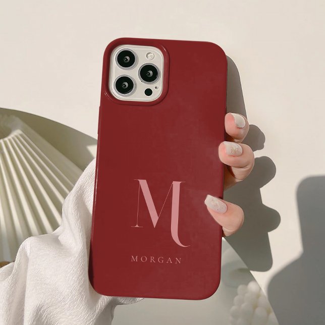 Coques Case-Mate iPhone Monogramme rouge profond élégant et minimal (Créateur téléchargé)