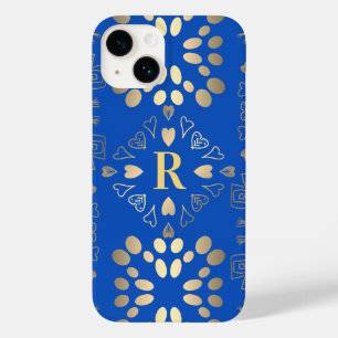 Coque Case-Mate iPhone Monogramme Royal Blue Gold Motif