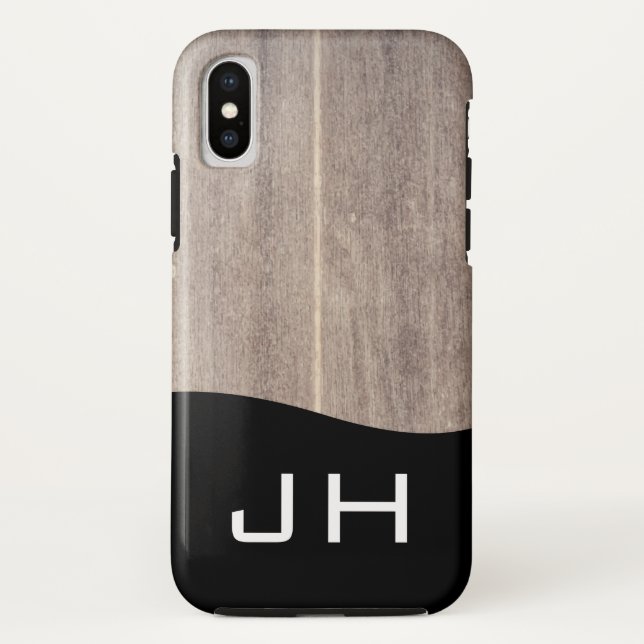 Coques Case-Mate iPhone Monogramme rustique en bois à deux lettres (Dos)