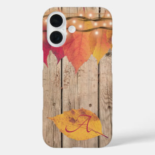 Coque Pour iPhone 16 Monogramme rustique Feuilles d'automne initiales L